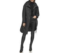 DKNY Women's Button Down Long Quilted Coat, Black, XS