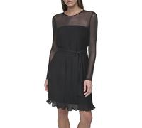 DKNY,Women's Dresses,L/S MESH W/Pleated, Black,10