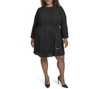 DKNY,Women's Dresses,L/S Pleated A-LINE, Black,18W
