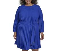 DKNY,Women's Dresses,L/S Pleated A-LINE, Radiant Blue,14W