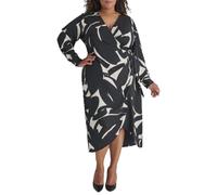 DKNY,Women's Dresses,L/S V-Neck MIDI W/H, BLK/Eggshell,18W
