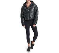 DKNY Women's Embossed Crosswalk Print Cropped Puffer Jacket, Black, S