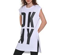 DKNY Women's Exploded Logo Cotton Blend Tunic, White/Black, XS