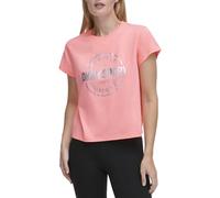 DKNY Women's Metallic Athletic Medallion Logo Cropped Tee T-Shirt, Atomic Pink, X-Small