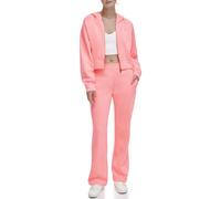 DKNY Women's Metallic Bubble Logo Wide Leg Track Pant with Pockets, Atomic Pink, X-Small