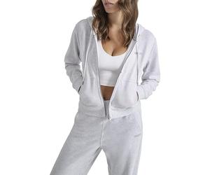 DKNY,Women's MINI Stud Logo Full Zip Hoodie, Optic Hthr,MEDIUM