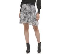 DKNY Women's Pull On Pleated Mini Skirt in Pleated Crinkle Chiffon with Lurex, Ivory Multi, XS