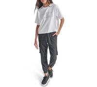 DKNY Women's Rhinestone Logo Cropped Short Sleeves Tee, White, Medium