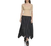 DKNY Women's Ribbed V Neck Top Blouse, Sandalwood, 36