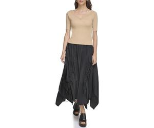 DKNY Women's Ribbed V Neck Top Blouse, Sandalwood, Medium