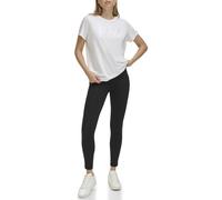 DKNY Women's Satin Logo Short Sleeve Crew/Neck Tee T-Shirt, White, Medium