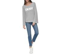 DKNY Women's Scoop Neck Metallic Sweater, Storm Heather Grey White, XS