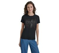 DKNY Women's Short Sleeves Zip Multi Hotfix Logo Tee, White, Medium