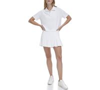 DKNY Women's Tech Pique Short Sleeve Cropped Polo, White, Medium