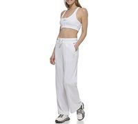 DKNY Women's Tonal Stacked Logo Pintuck Wide Leg Sweatpants, White, S