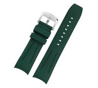 DKWOIS 22 mm gebogenes Fluorkautschuk-Uhrenarmband, kompatibel mit Mido New Multifort TV-Serie M049.526, Kautschuk-Uhrenarmband, weiches Herrenarmband(Green silver pin)