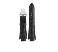 DKWOIS 24x14mm Rindsleder Armband for 1853 Tissot T60 Strap Gürtel L875/975K Serie Armband Konvexen Ende uhr Strap Zubehör(Black silver)