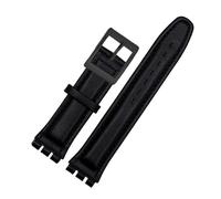 DKWOIS Echtes Lederarmband, kompatibel mit Swatch-Armband, schlichtes Uhrenarmband, 17 mm, 19 mm, Handgelenkband, rote Uhrenarmbänder, Damen- und Herren-Uhrengürtel, Zubehör(Black black buckle,17mm)