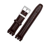 DKWOIS Echtes Lederarmband, kompatibel mit Swatch-Armband, schlichtes Uhrenarmband, 17 mm, 19 mm, Handgelenkband, rote Uhrenarmbänder, Damen- und Herren-Uhrengürtel, Zubehör(Brown silver buckle,17mm)