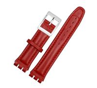 DKWOIS Echtes Lederarmband, kompatibel mit Swatch-Armband, schlichtes Uhrenarmband, 17 mm, 19 mm, Handgelenkband, rote Uhrenarmbänder, Damen- und Herren-Uhrengürtel, Zubehör(Red silver,17mm)