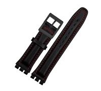 DKWOIS Echtes Lederarmband, kompatibel mit Swatch-Armband, schlichtes Uhrenarmband, 17 mm, 19 mm, Handgelenkband, rote Uhrenarmbänder, Damen- und Herren-Uhrengürtel, Zubehör(Black red black,19mm)