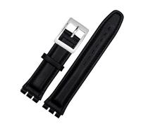 DKWOIS Echtes Lederarmband, kompatibel mit Swatch-Armband, schlichtes Uhrenarmband, 17 mm, 19 mm, Handgelenkband, rote Uhrenarmbänder, Damen- und Herren-Uhrengürtel, Zubehör(Black silver buckle,19mm)