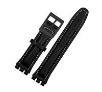 DKWOIS Echtes Lederarmband, kompatibel mit Swatch-Armband, schlichtes Uhrenarmband, 17 mm, 19 mm, Handgelenkband, rote Uhrenarmbänder, Damen- und Herren-Uhrengürtel, Zubehör(Black white black,19mm)