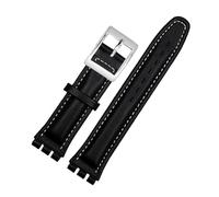 DKWOIS Echtes Lederarmband, kompatibel mit Swatch-Armband, schlichtes Uhrenarmband, 17 mm, 19 mm, Handgelenkband, rote Uhrenarmbänder, Damen- und Herren-Uhrengürtel, Zubehör(Black white silver,19mm)