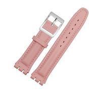 DKWOIS Echtes Lederarmband, kompatibel mit Swatch-Armband, schlichtes Uhrenarmband, 17 mm, 19 mm, Handgelenkband, rote Uhrenarmbänder, Damen- und Herren-Uhrengürtel, Zubehör(Pink silver,17mm)