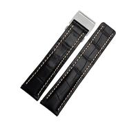 DKWOIS Kompatibel mit Breitling Herren-Armband aus echtem Leder Avenger/Navitimer Premier, Faltschließe, weiches Armband, 22 mm, 24 mm(B Black steel buckle,22mm)
