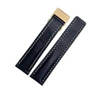 DKWOIS Kompatibel mit Breitling Herren-Armband aus echtem Leder Avenger/Navitimer Premier, Faltschließe, weiches Armband, 22 mm, 24 mm(A blue golden buckle,22mm)