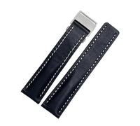 DKWOIS Kompatibel mit Breitling Herren-Armband aus echtem Leder Avenger/Navitimer Premier, Faltschließe, weiches Armband, 22 mm, 24 mm(A blue steel buckle,24mm)