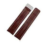 DKWOIS Kompatibel mit Breitling Herren-Armband aus echtem Leder Avenger/Navitimer Premier, Faltschließe, weiches Armband, 22 mm, 24 mm(B brown steel buckle,22mm)