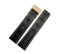 DKWOIS Kompatibel mit Breitling Herren-Armband aus echtem Leder Avenger/Navitimer Premier, Faltschließe, weiches Armband, 22 mm, 24 mm(B Black golden,24mm)