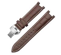 DKWOIS Lederarmband Kompatibel mit GC Guess Uhrenarmband Schmetterlingsschnalle Armband 20 * 11mm 22 * 13mm Männer und Frauen Rindslederarmband(Brown white-S,22-13mm)
