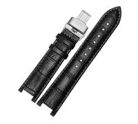 DKWOIS Lederarmband kompatibel mit MK Mk2277 2425 Tischkerben-Uhrenarmband Michael Kors Mike Coles Damen-Uhrenarmband(Black silver buckle,20x12mm)