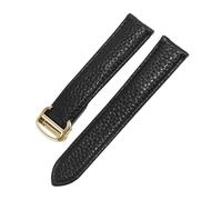 DKWOIS Uhrenarmband aus echtem Leder, kompatibel mit Cartier Tank London Solo, weich, bequem, mit Litschi-Muster, Uhrenarmband, Zubehör, 20, 22, 23, 24, 25 mm(Black Gold,24mm)