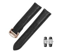 DKWOIS Uhrenarmband aus echtem Leder, kompatibel mit Cartier Tank London Solo, weich, bequem, mit Litschi-Muster, Uhrenarmband, Zubehör, 20, 22, 23, 24, 25 mm(Black Rose Gold,17mm)