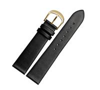 DKWOIS Ultradünnes Uhrenarmband aus echtem Leder, kompatibel mit DW Rossini Longines, weiches Rindsleder, Herren- und Damenarmband, 12 14 15 16 18 20 22 mm(Black Gold Buckle,18mm)
