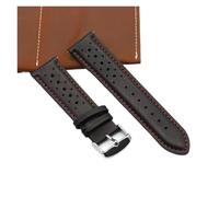 DKWOIS Vintage handgefertigtes Uhrenarmband 18 mm 19 mm 20 mm 22 mm 24 mm Rennlederarmband Grau Schwarz Braun Blau Atmungsaktive poröse Uhrenarmbänder(Black rd line,24mm)