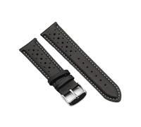 DKWOIS Vintage handgefertigtes Uhrenarmband 18 mm 19 mm 20 mm 22 mm 24 mm Rennlederarmband Grau Schwarz Braun Blau Atmungsaktive poröse Uhrenarmbänder(Black wh line,24mm)