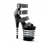 DMBDY High Heels Damen Plateau Stiletto Nieten Sandale Offene Zehen Schnalle Pumps Party Club Pole Dance Schuhe 20cm,Black,37