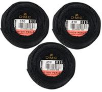 DMC Perlgarn-Knäuel, Baumwolle, Schwarz, 3 Packungen, Größe 8, DMC 116 8-310, 95 Meter, % 100 Baumwolle, INCELER Bündel