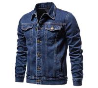 Dmmtot Herren-Jeansjacke, einfarbig, Knopftasche, schmale modische Jacke, lässig, Arbeitsmantel, Cargojacke, klassisch, langlebig, Streetwear, stylischer Mantel, Rugby, Übergröße M-5XL, blau (1), XXL