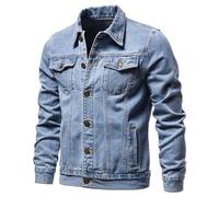 Dmmtot Herren-Jeansjacke, einfarbig, Knopftasche, schmale modische Jacke, lässig, Arbeitsmantel, Cargojacke, klassisch, langlebig, Streetwear, stylischer Mantel, Rugby, Übergröße M-5XL, Hellblau1, M