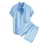 Dmmtot Herren-Outfits, 2-teilig, kurze und gerippte Button-Down-Kurzarm-Shirts, elastische Taille, Kordelzug-Shorts mit Taschen, elegant, Golf, Sport, Tennis, Sweatsuit, Herrenbekleidung, Größe S-3XL,