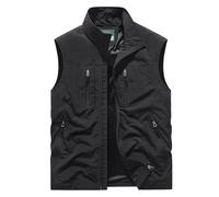 Dmmtot Schnelltrocknende Herren-Jacke, Arbeitsweste, einfarbig, für den Winter, leicht, ärmellos, Stehkragen, Reißverschluss, Cardigan, Tops, 4 Reißverschlusstaschen, Jacken, Mantel, Rugby, Übergröße,