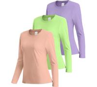 DMVOD 3er-Pack Baumwoll-T-Shirts mit kurzen Ärmeln, Workout-Oberteile für Damen, Basic-T-Shirt mit Rundhalsausschnitt Pink/Green/Purple-2XL