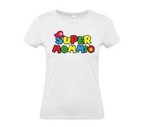 DND DI D'ANDOLFO CIRO Damen-T-Shirt Super Mommi (Super Mario-Stil), Weiß - Schwarz - Blau - Geschenk zum Muttertag oder Geburtstag - Super Mama, Weiß, Medium