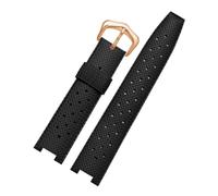 DNDJJM Gummi-Uhrenarmband, kompatibel mit der Cartier Pasha-Serie, 20 x 10 mm, 20 x 12 mm, 20 x 15 mm, Armband mit Kerbe, Armband, Herrenuhr-Zubehör(Black Rose Gold,20-12mm)